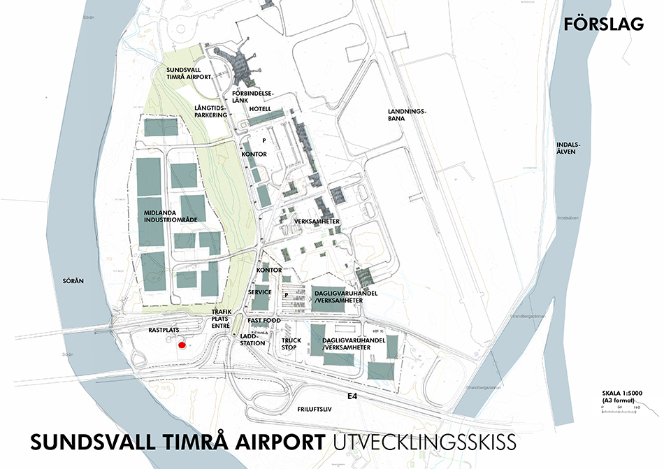 Visionsskiss över området kring Sundsvall Timrå Airport