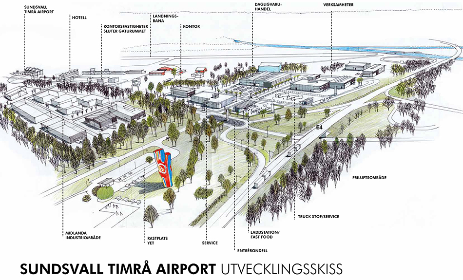 Illustration Y:et och området kring Sundsvall Timrå Airport